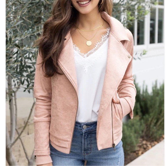 Grace & Lace Jackets & Blazers - Grace & Lace Move Free Leather Like Moto Jacket in Blush, Like New